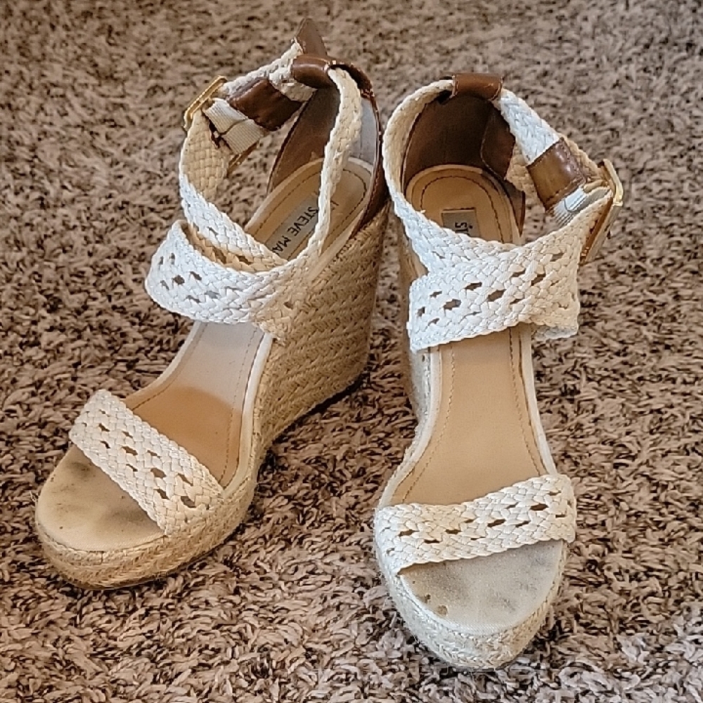 Steve Madden Tan and Cream Wedge Sandals